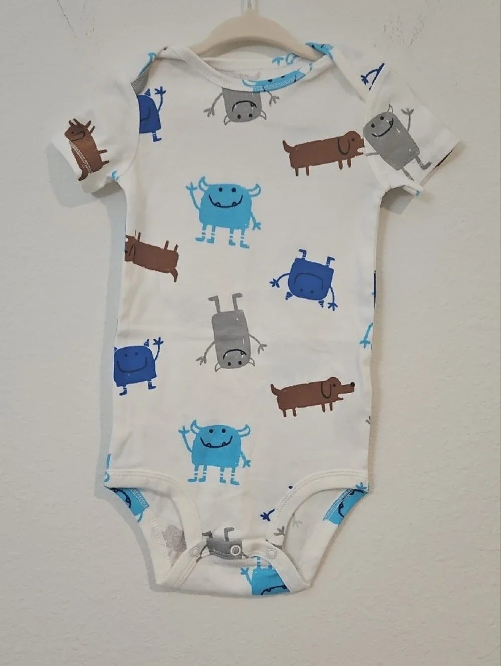 Carter's Blue, Gray & White Monster and Dog Short-Sleeve Bodysuits